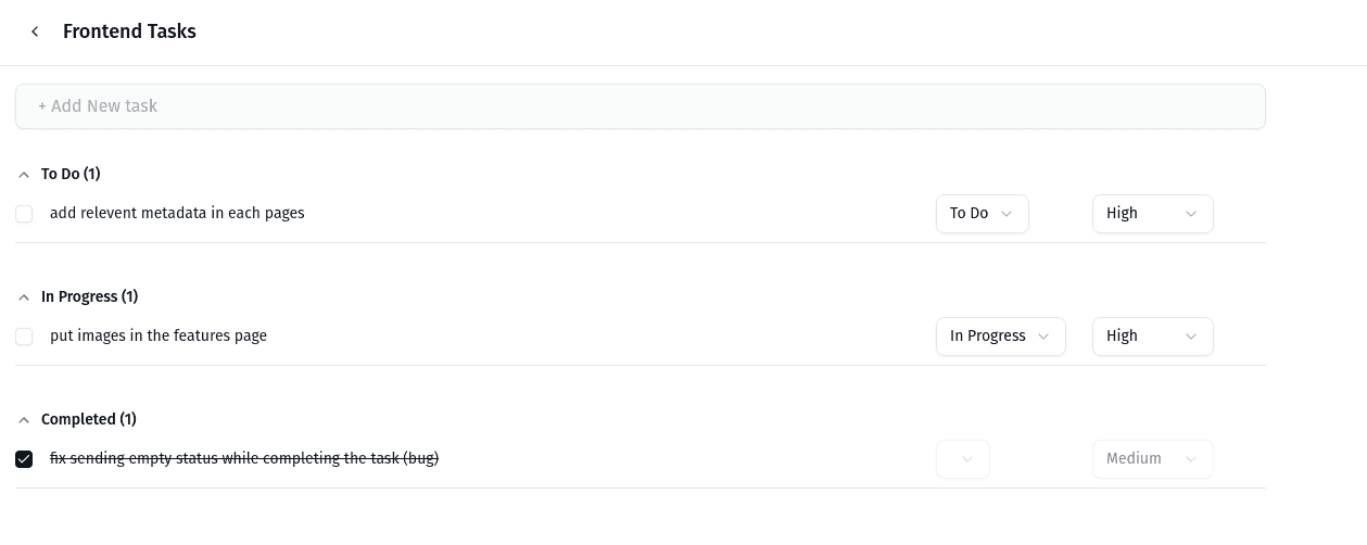 Task Management Screenshot